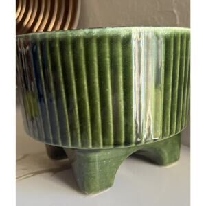 Vintage Cookson Pottery CP-1444 Ceramic Planter Green Stipe Pattern 1970’s